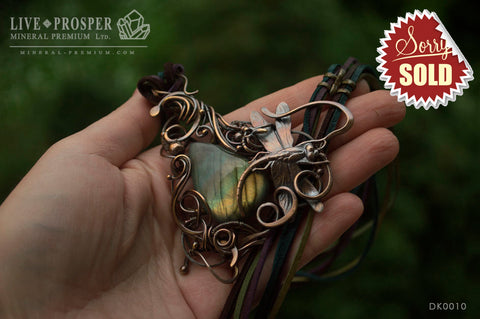 Necklace Pendant Labradorite bead and Dragonfly with suede cord handmade