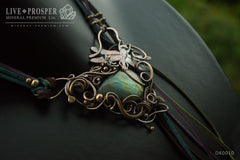 Necklace Pendant Labradorite bead and Dragonfly with suede cord handmade