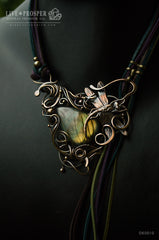 Necklace Pendant Labradorite bead and Dragonfly with suede cord handmade