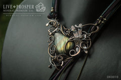 Necklace Pendant Labradorite bead and Dragonfly with suede cord handmade