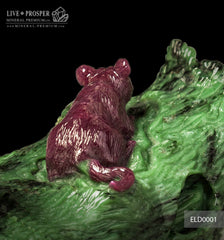 Solid ruby zoisite carving of couple mouses with ruby and gold 14k inserts  Парочка мышей на коряге из Рубин-Цоизита с рубиновыми глазами и золотыми 14к вставками. 