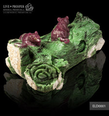 Solid ruby zoisite carving of couple mouses with ruby and gold 14k inserts  Парочка мышей на коряге из Рубин-Цоизита с рубиновыми глазами и золотыми 14к вставками. 