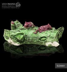 Solid ruby zoisite carving of couple mouses with ruby and gold 14k inserts  Парочка мышей на коряге из Рубин-Цоизита с рубиновыми глазами и золотыми 14к вставками. 