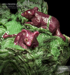 Solid ruby zoisite carving of couple mouses with ruby and gold 14k inserts  Парочка мышей на коряге из Рубин-Цоизита с рубиновыми глазами и золотыми 14к вставками. 