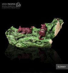 Solid ruby zoisite carving of couple mouses with ruby and gold 14k inserts  Парочка мышей на коряге из Рубин-Цоизита с рубиновыми глазами и золотыми 14к вставками. 