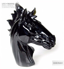 Solid black obsidian Arabian horse head carving