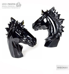 Solid black obsidian Arabian horse head carving