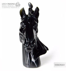 Solid black obsidian Arabian horse head carving