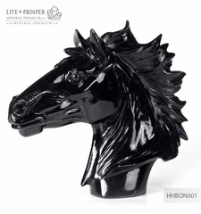 Solid black obsidian Arabian horse head carving