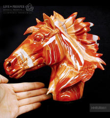 Solid red jasper Arabian horse head carving