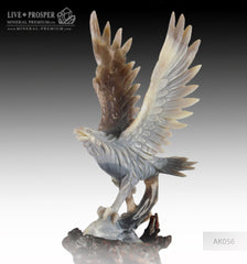 Solid Agate carving Eagle with Spread wings on a Wooden stand