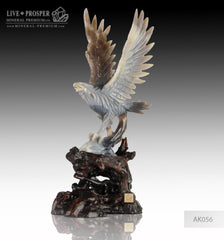 Solid Agate carving Eagle with Spread wings on a Wooden stand