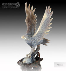 Solid Agate carving Eagle with Spread wings on a Wooden stand