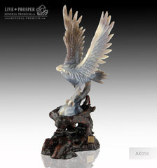 Solid Agate carving Eagle with Spread wings on a Wooden stand