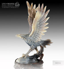 Solid Agate carving Eagle with Spread wings on a Wooden stand