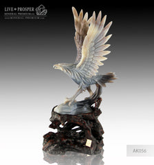 Solid Agate carving Eagle with Spread wings on a Wooden stand