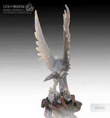 Solid Agate carving Eagle with Spread wings on a Wooden stand