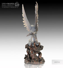 Solid Agate carving Eagle with Spread wings on a Wooden stand