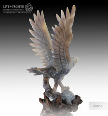 Solid Agate carving Eagle with Spread wings on a Wooden stand