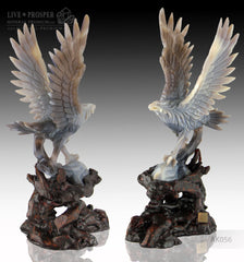 Solid Agate carving Eagle with Spread wings on a Wooden stand