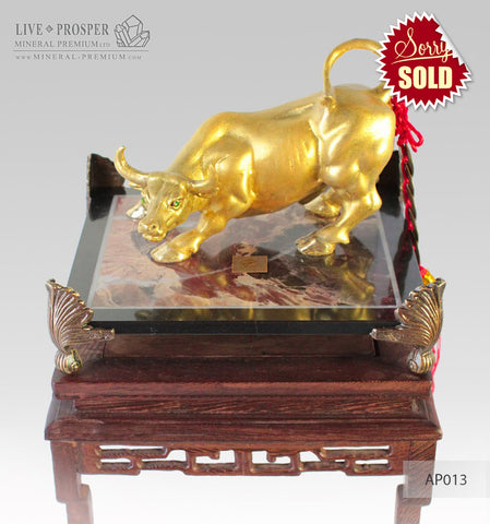 Bronze Figure of Bull with Demantoid inserts on Jasper plate