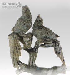 Gift Minerals Solid labradorite carving of Imperial parrots couple 