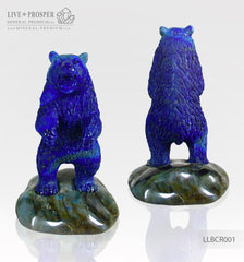 Solid Lapis lazuli Bear carving on a Labradorite plate LLBCR001