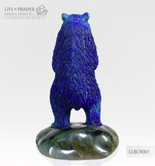 Solid Lapis lazuli Bear carving on a Labradorite plate LLBCR001