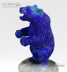 Solid Lapis lazuli Bear carving on a Labradorite plate LLBCR001