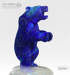 Solid Lapis lazuli Bear carving on a Labradorite plate LLBCR001