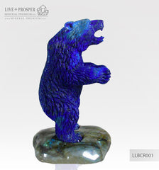 Solid Lapis lazuli Bear carving on a Labradorite plate LLBCR001