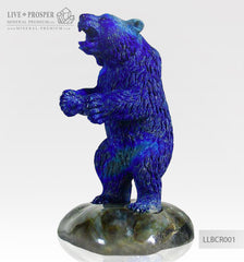 Solid Lapis lazuli Bear carving on a Labradorite plate LLBCR001