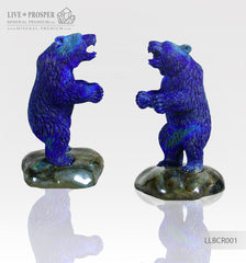 Solid Lapis lazuli Bear carving on a Labradorite plate LLBCR001