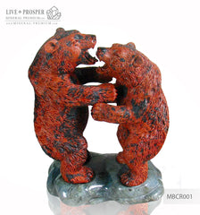 Solid Mahogany Obsidian bears Carving on a Labradorite plate