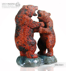 Solid Mahogany Obsidian bears Carving on a Labradorite plate