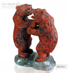 Solid Mahogany Obsidian bears Carving on a Labradorite plate