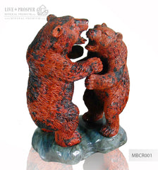 Solid Mahogany Obsidian bears Carving on a Labradorite plate