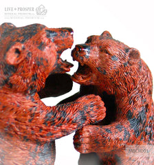 Solid Mahogany Obsidian bears Carving on a Labradorite plate