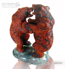 Solid Mahogany Obsidian bears Carving on a Labradorite plate