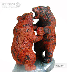 Solid Mahogany Obsidian bears Carving on a Labradorite plate