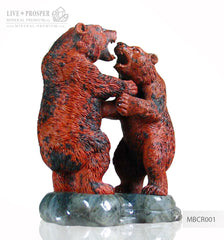 Solid Mahogany Obsidian bears Carving on a Labradorite plate