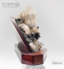 Collectible mineral specimen of Smoky quartz (Rauchtopaz) with Pyrite on a wooden stand  Коллекционный минерал Дымчатый кварц (Раухтопаз) с Пиритом на деревянной подставке  mineral premium минерал премиум 