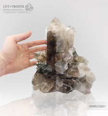 Collectible mineral specimen of Smoky quartz (Rauchtopaz) with Pyrite on a wooden stand  Коллекционный минерал Дымчатый кварц (Раухтопаз) с Пиритом на деревянной подставке  mineral premium минерал премиум 
