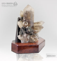 Collectible mineral specimen of Smoky quartz (Rauchtopaz) with Pyrite on a wooden stand  Коллекционный минерал Дымчатый кварц (Раухтопаз) с Пиритом на деревянной подставке  mineral premium минерал премиум 