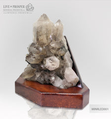 Collectible mineral specimen of Smoky quartz (Rauchtopaz) with Pyrite on a wooden stand  Коллекционный минерал Дымчатый кварц (Раухтопаз) с Пиритом на деревянной подставке  mineral premium минерал премиум 