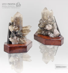 Collectible mineral specimen of Smoky quartz (Rauchtopaz) with Pyrite on a wooden stand  Коллекционный минерал Дымчатый кварц (Раухтопаз) с Пиритом на деревянной подставке  mineral premium минерал премиум 