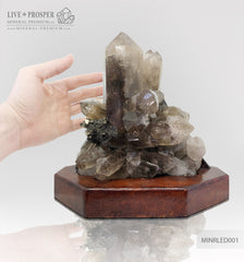 Collectible mineral specimen of Smoky quartz (Rauchtopaz) with Pyrite on a wooden stand  Коллекционный минерал Дымчатый кварц (Раухтопаз) с Пиритом на деревянной подставке  mineral premium минерал премиум 