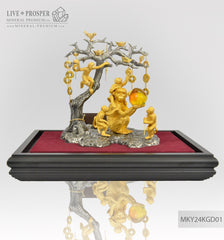 Bronze figure of Monkey family Under the Prosperity tree With svarovscy Peach of Wisdom