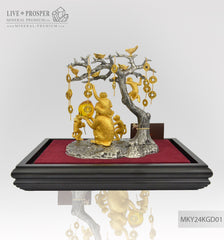 Bronze figure of Monkey family Under the Prosperity tree With svarovscy Peach of Wisdom