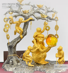 Bronze figure of Monkey family Under the Prosperity tree With svarovscy Peach of Wisdom